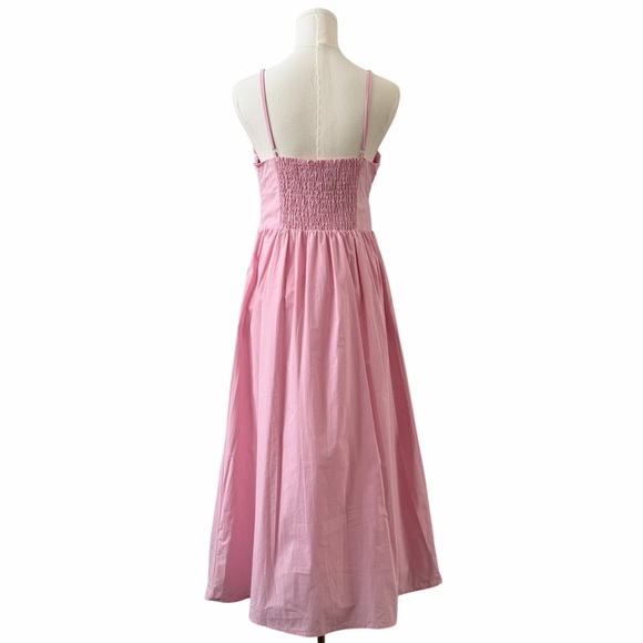 Deluc Padua Pink Poplin Maxi Dress | NWT | Bow Tie V-Neck | Size M - Picture 3 of 16